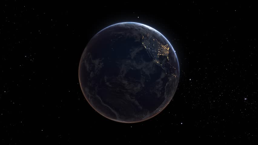 Realistic Earth Night Orbit and Zoom Glowing Borders South Korea