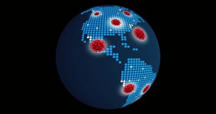 coronavirus-disease-covid-2019-rotating globe spread map virus | motion graphic video | animation 4k