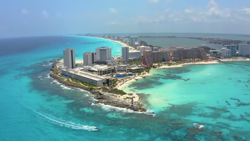 Cancun, Mexico. A hotel zone aerial view