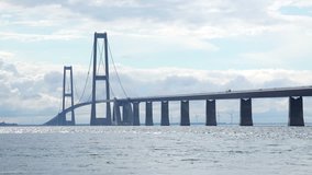 Close-up View of Big Belt Bridge Crossing between the Danish islands. 4K Video Clip
