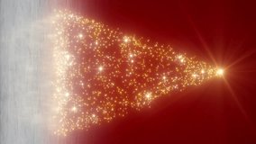 Vertical video animated shiny rotating Christmas tree with glitter effect on red background. - Vacation concept - Abstract background. - Powered by Shutterstock - Get 15% off with code: PIKWIZARD15