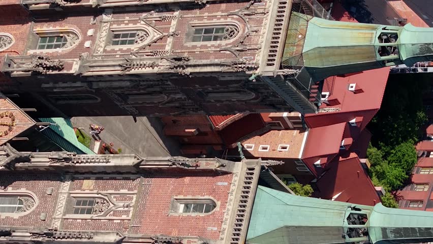 Aerial view of Wroclaw downtown. It is the old city in western Poland. Cathedral Island in Wroclaw. Aerial vertical, vertical video background.