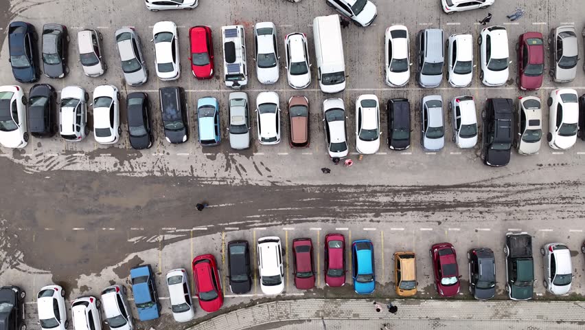 aerial view of cars in the parking lot