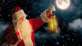 Santa Claus With Lantern In Snowy Night against the background of the night sky. - Powered by Shutterstock - Get 15% off with code: PIKWIZARD15