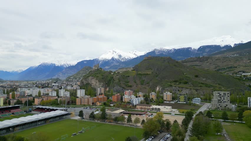 Valere Castle and Tourbillon Castle in Sion - aerial view by drone
