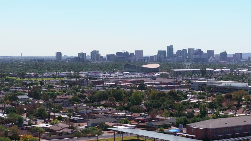 Phoenix city downtown skyline cityscape of Arizona in USA. Top view of downtown Phoenix Arizona on a summer day in USA.