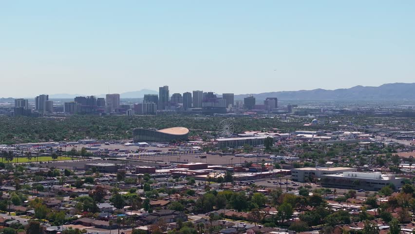 Phoenix city downtown skyline cityscape of Arizona in USA. Top view of downtown Phoenix Arizona on a summer day in USA.