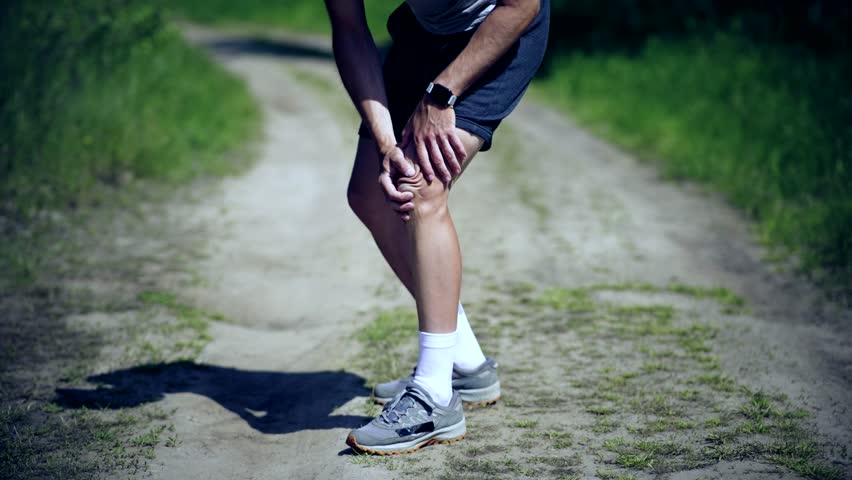 Knee Discomfort At Running. Rheumatism Strain Discomfort On Knee. Exercise Fatigue Muscle Sprain. Muscular Pain Spasm At Exercising. Muscle Cramp At Run. Runner Leg Trauma. Spasm Pain On Fitness Run Royalty-Free Stock Footage #3394245533