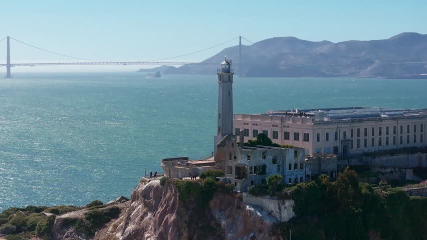 Aerial view of Alcatraz island in the San Francisco Bay. Close up view of the classical prison of Alcatraz, USA.  Royalty-Free Stock Footage #3394277989
