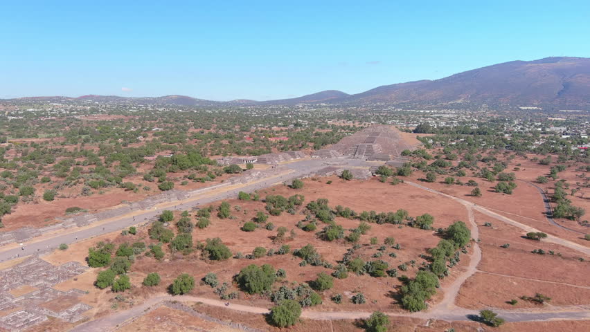 Teotihuacan, Mexico: Aerial view of Pyramid of the Moon (Pirámide de la Luna) in famous Mexican archaeological complex - landscape panorama of Latin America from above