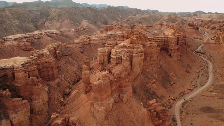Aerial view of the amazing rocks on sunset, golden hour, cliffs, Canyon, Grand Canyon. sunrise aerial flight. Beautiful nature.