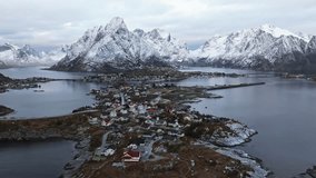 Explore Lofoten Islands in winter through stunning aerial footage in Northern Norway.