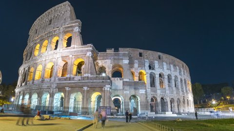 Rome Colosseum Hyplerpase at night, Italy. Coliseum Rome Italy night footage.