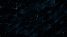 Animated blue flashing lines and dots with multiple polygon shape on black background, dark futuristic 3d technology background