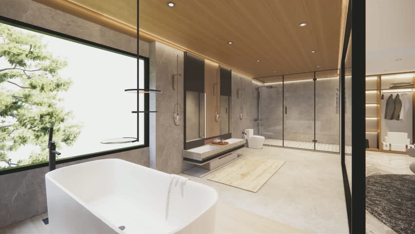 3d rendering. Interior house  bedroom.Loft style Apartment residence in cozy bedroom.