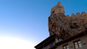 Scenic view of Castle of Frias at sunset, in Burgos province, Spain. High quality 4k footage