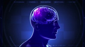 
3D Animation of Human Head Rotating. Technology Interface. Electrical Impulses Shinning inside the brain. Synapse, Neuroimaging, Brain Mapping - Powered by Shutterstock - Get 15% off with code: PIKWIZARD15