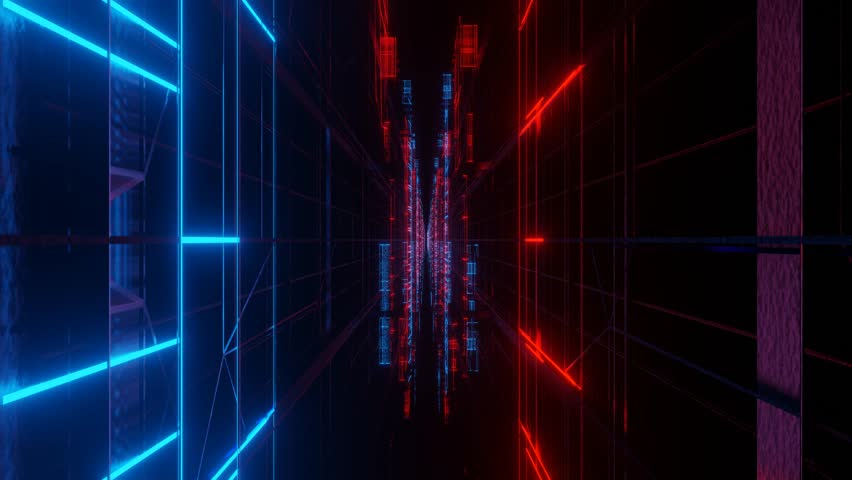 movement between blinking red and blue light cubic abstract frames. looping abstract animation. 3d render Royalty-Free Stock Footage #3394625655