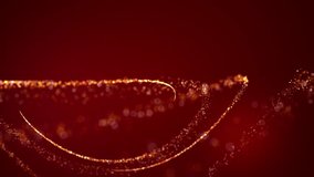 Shiny golden lines on a red background converge, rotate and dissolve into particles. Animated magic sand forms a New Year's screensaver, with red and blue gradients subtly glowing. Experience the magi - Powered by Shutterstock - Get 15% off with code: PIKWIZARD15