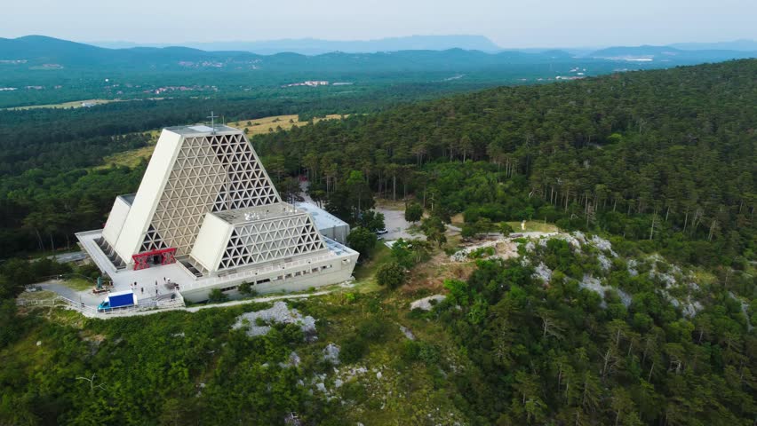 Trieste, Santuario di Monte Grisa, Italy. Aerial View