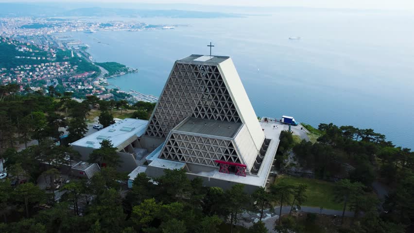 Trieste, Santuario di Monte Grisa, Italy. Aerial View