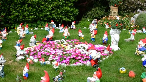 Stanley, Falkland Island - February 5, 2017: A gnome garden in Stanley in the Falkland