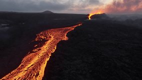Lava river from active volcano, panoramic aerial view, epic pattern. Iceland. 2023. - Powered by Shutterstock - Get 15% off with code: PIKWIZARD15