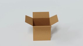 Close cardboard box parcel container turn around and open, 3D rendering. - Powered by Shutterstock - Get 15% off with code: PIKWIZARD15
