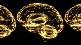 Many gold hologram human brain on black background.
Bright SciFi style.Seamless animation. 
 - Powered by Shutterstock - Get 15% off with code: PIKWIZARD15