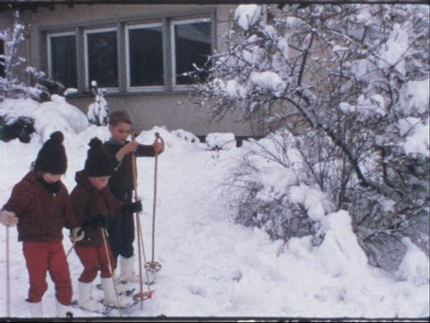 Vintage 8 mm film: Children on ski, 1970s