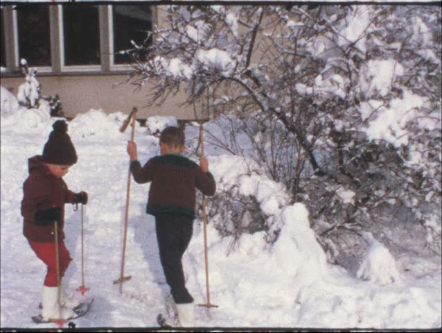Vintage 8 mm film: Children on ski, 1970s