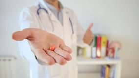 : A dedicated doctor carefully holds a variety of pills and blister packs, emphasizing the theme of medical treatment, health, and overmedication. The selective focus skillfully draws attention

