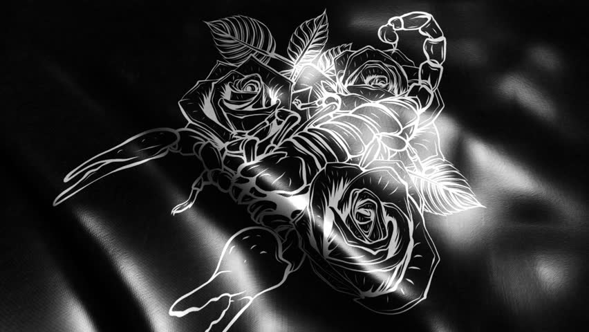 flag of silhouette scorpion with roses