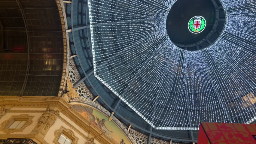 Christmas in Milan - Galleria Vittorio Emanuele II. The gallery ceiling is decorated with a beautiful Christmas garland