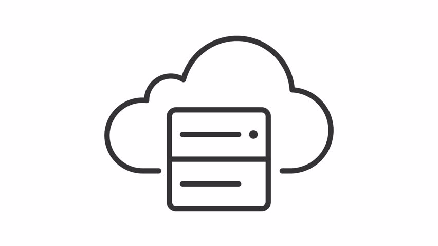 2D black creative thin line animation of cloud server icon, HD video with transparent background, seamless loop 4K video representing cloud computing.