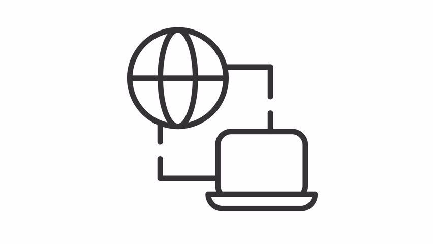 2D black creative thin line animation of internet data transfer icon, HD video with transparent background, seamless loop 4K video representing cloud computing.