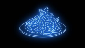 Animated icon for Fettuccine Alfredo, a typical Italian food with a glowing neon effect.4k video quality