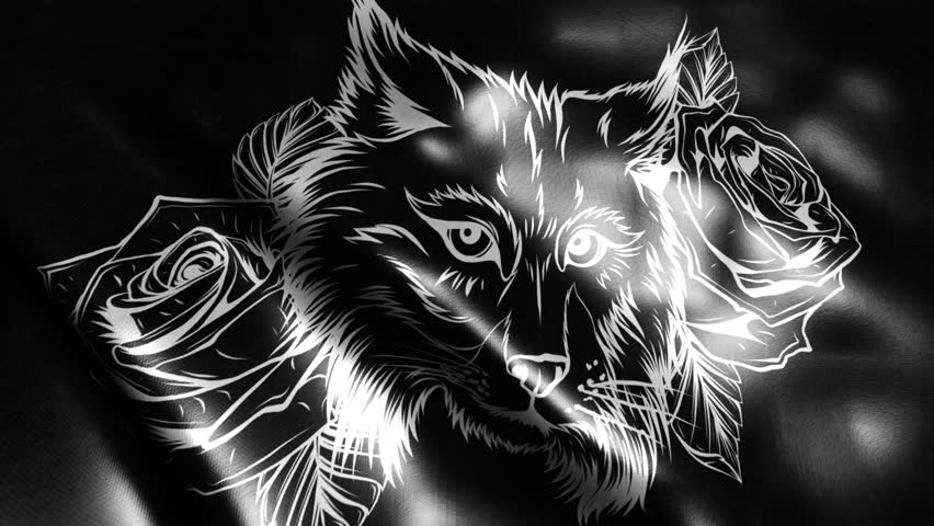 flag in loop of angry bobcat face profile.