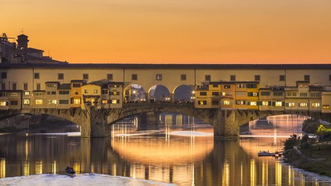 Timelapse Video of Ponte Vecchio at sunset, Florence, Tuscany, Italy.  Close up.
