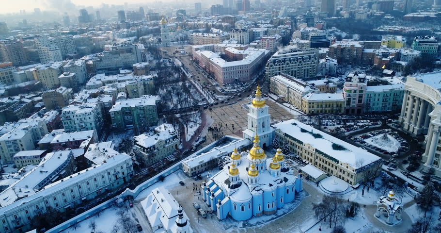 Sofievskaya Square in Kyiv, Captured in the Serenity of Winter Snow