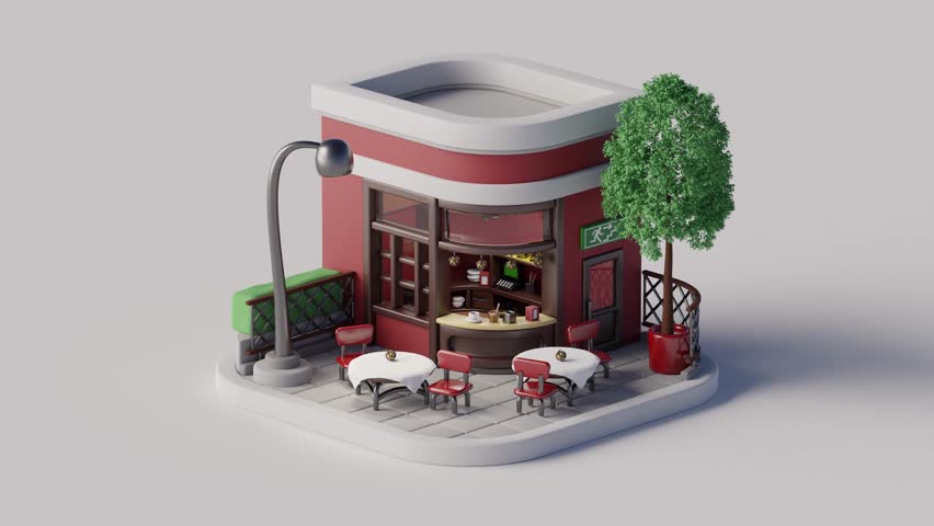 3D isometric cafe loop animation