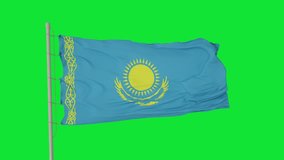 Kazakhstan Flag Waving on wind on green screen or chroma key background