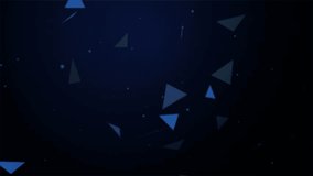 Blue triangle shape particle animation. Bokeh lights technology effect animated background. Glowing sparkle light and glitter texture overlay for your animated background design.