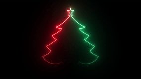 Red and Green Neon Christmas Tree on Black Background. Neon illuminated Christmas abstract loop background. New year and Holiday modern  celebration card template. Neon glowing lights loop design. - Powered by Shutterstock - Get 15% off with code: PIKWIZARD15