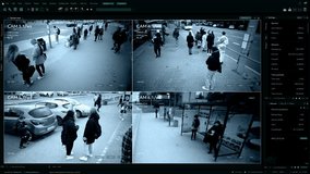 CCTV AI Facial Recognition Camera Authentificating People on Street. Security Camera Surveillance Footage Identity Scanning Crowds of People Walking Safely on Big City Streets. Big Data AI Analysis - Powered by Shutterstock - Get 15% off with code: PIKWIZARD15