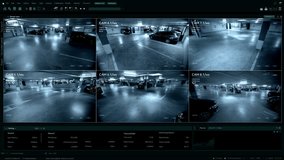 Surveillance Camera CCTV Video, Multiple Screens Show Secure Underground Garage. High-Tech Security and Data Protection Mock-up. Screen Replacement Template for Computer Displays - Powered by Shutterstock - Get 15% off with code: PIKWIZARD15