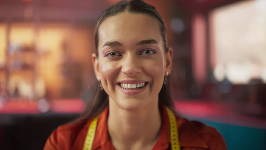 Portrait of Creative Woman Looking at the Camera and Smiling. Talented Fashion Designer Working in her Studio at Home, Happy about Working in her Dream Job. Successful Female Business Owner