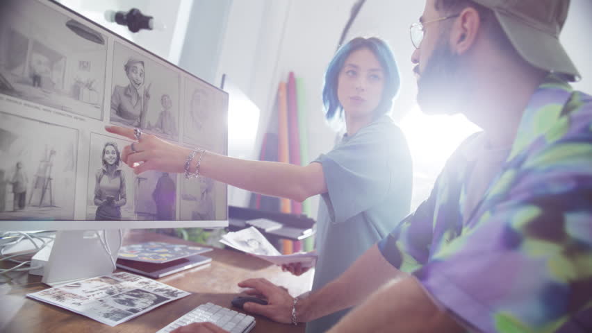 Behind the Scene Footage of a Commercial: Film Crew Working Together to Shoot an Aesthetic Video as Marketing Content. Dynamic Tracking Camera Catching the Positive Energy of Young Video Creators
