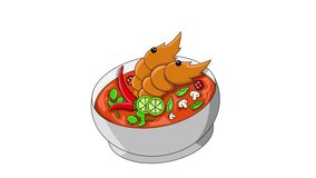 animated video of the Tom Yam icon, a typical Thai food.4k video quality