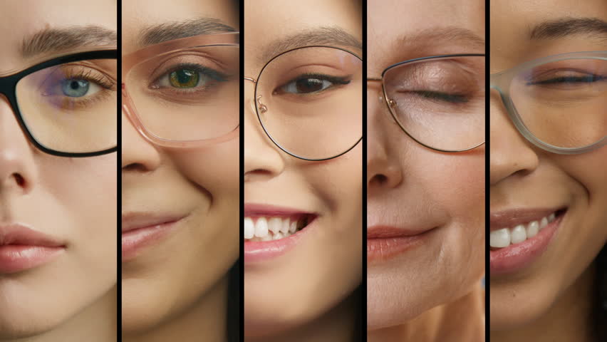 Smiling women of different races ethnicity ages looking at camera with positive face expression. Femininity, authenticity and diversity concept. Close up caucasian asian african american women collage Royalty-Free Stock Footage #3396301021